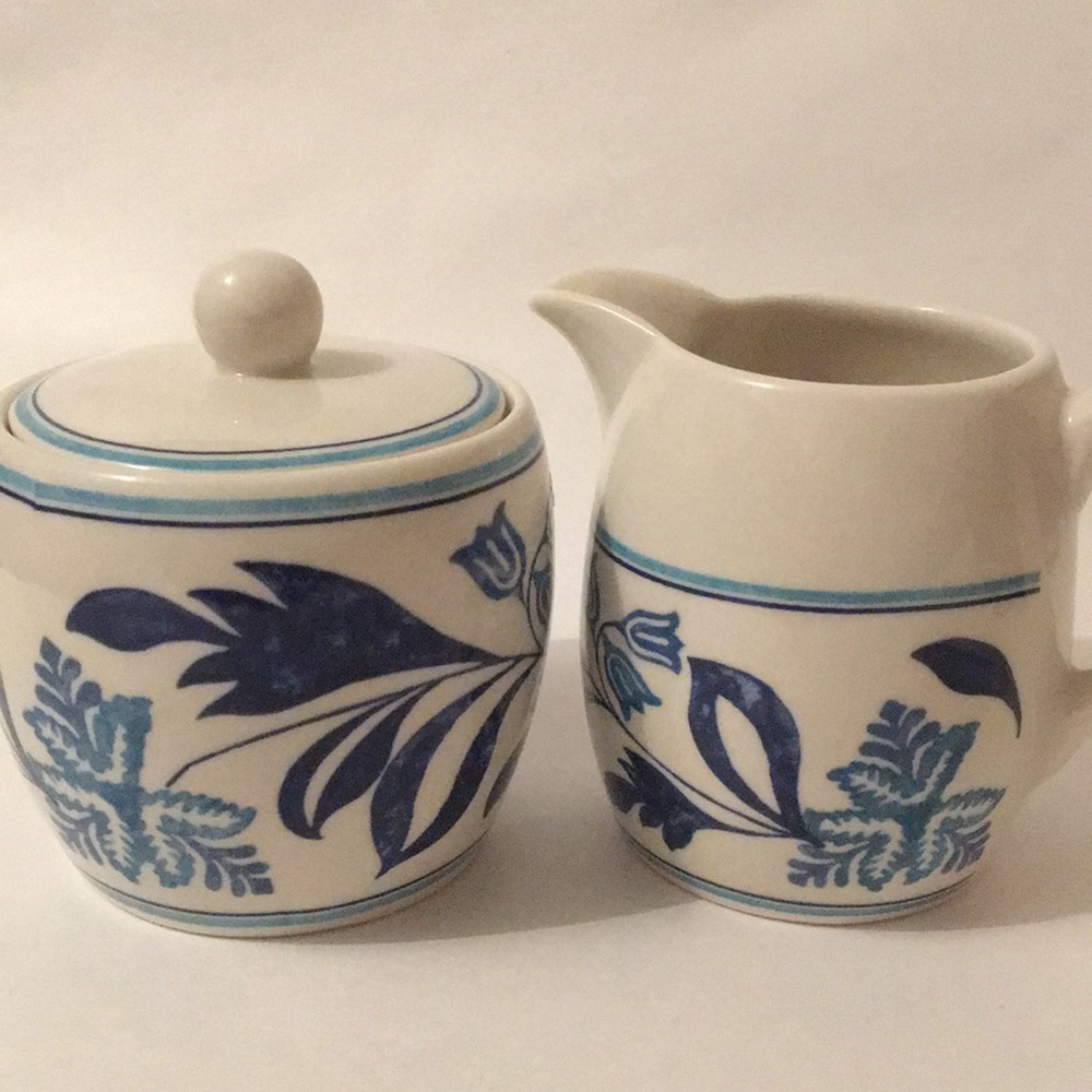 Johnson Brothers England 1883 Farmhouse Blue Fern Creamer & Sugar Bowl NEW